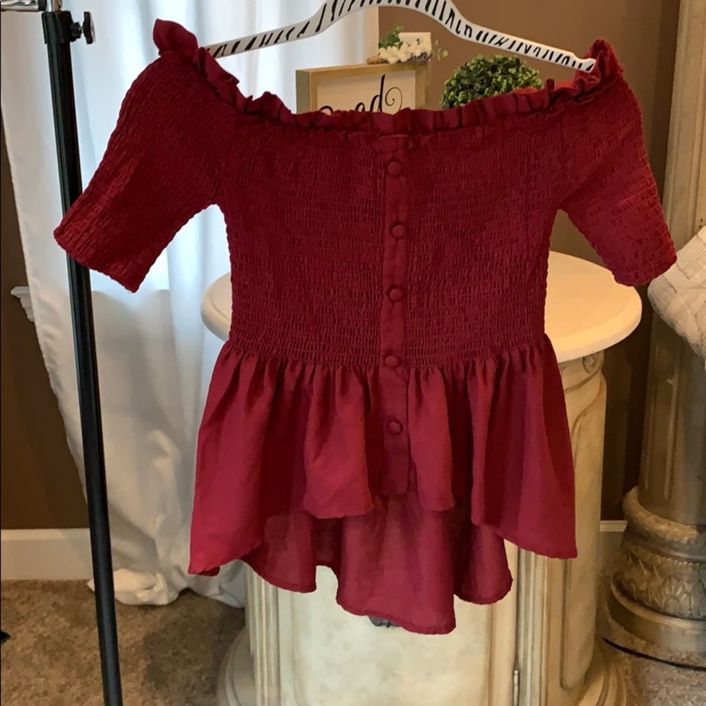 Off the shoulder high low top